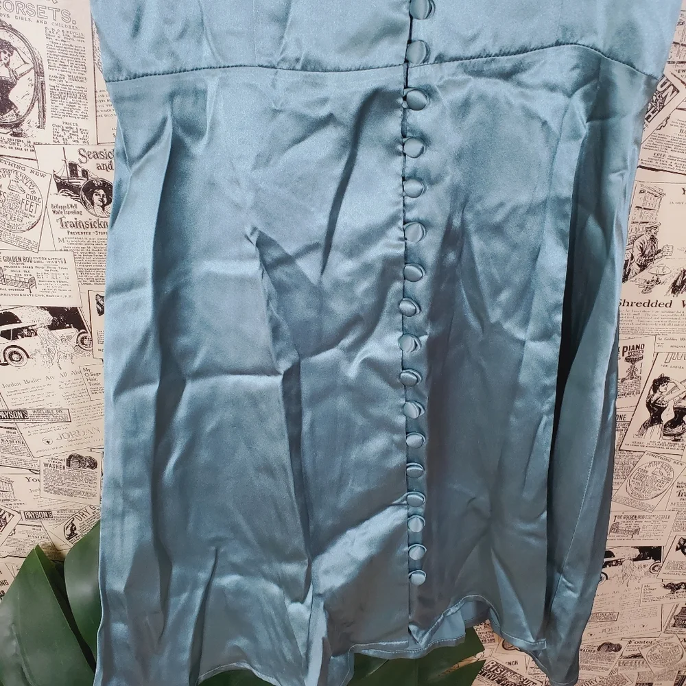 NWT Reformation mini button silk brigitta dress v neck line in verdigris 0 - Picture 5 of 7